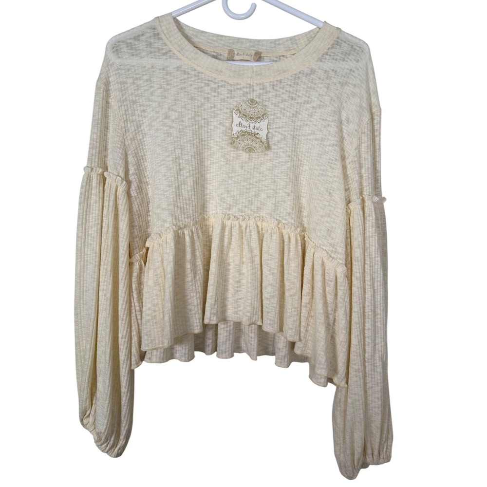 Altar'd State Cream Textured Peplum Top Balloon Sleeve RE10787 Large NEW